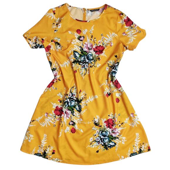 SHEIN Yellow Floral Shift Dress Size Small - Picture 3 of 11